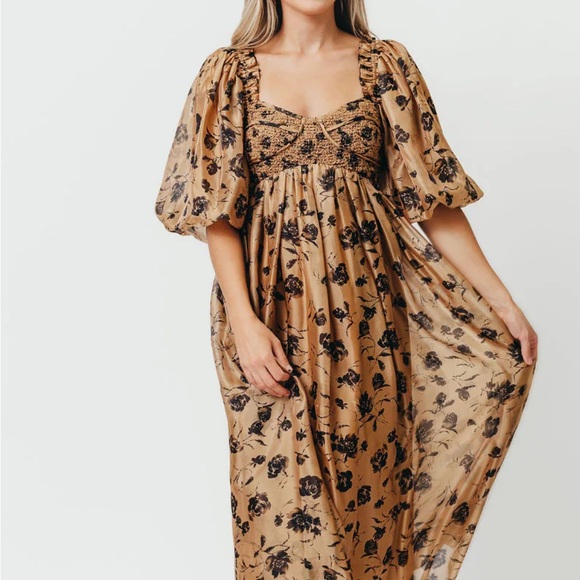 Floral Maxi Dress in Tan and Black - Picture 1 of 5